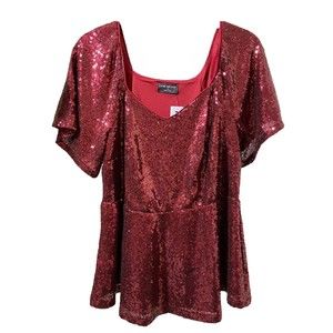 NWT Lane Bryant Elegant Dk. Red/Burgundy Sequin Dressy Holiday Top Wedding Sz 14